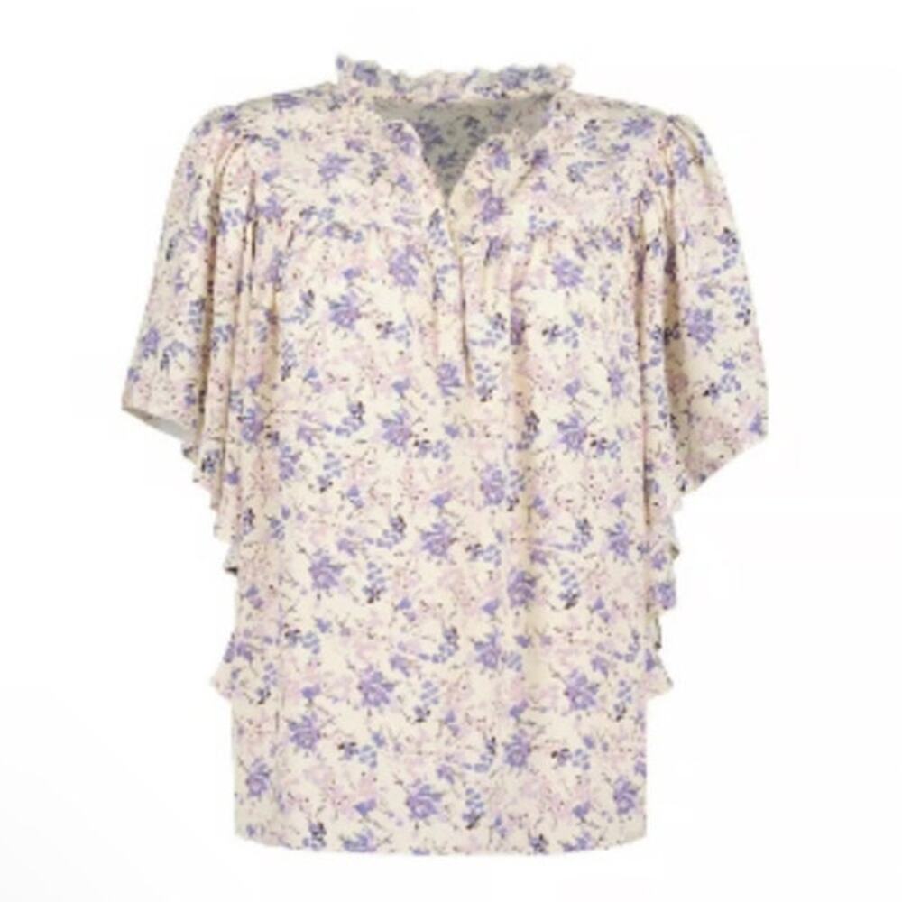 bishop + young White and Lavender Floral Flutter-Sleeve Blouse - Picture 2 of 8